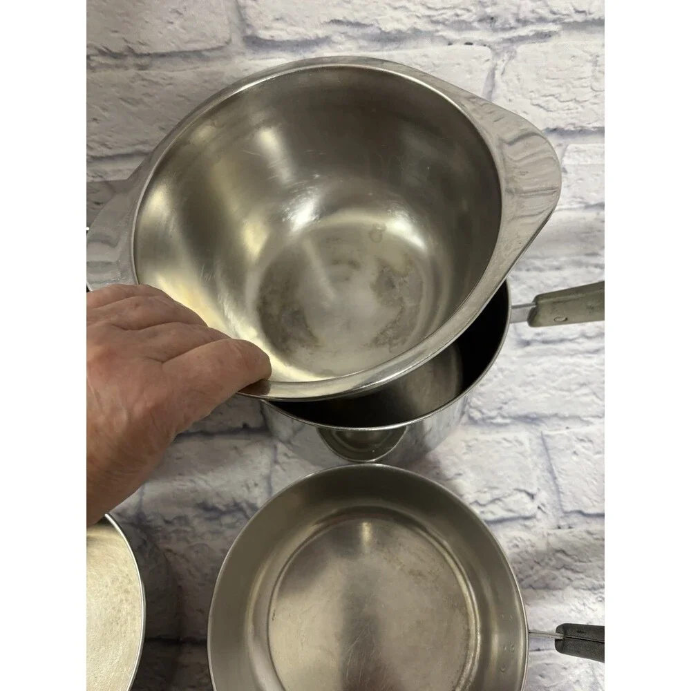 Revere Ware Set Saucepans Stockpot Lids 1801 Copper Bottom Pots Lids 9 Piece